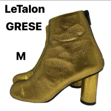 골드 라메 M 사이즈 와이드 힐 앵클부츠 Le Talon GRISE