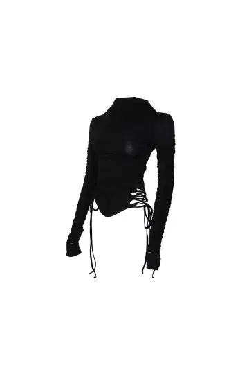 theredthread S split hem lace up tops