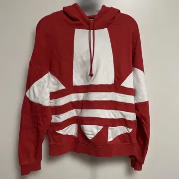 adidas 빅 로고 빨간색 화이트 후드 부착 후드티 트레포일
