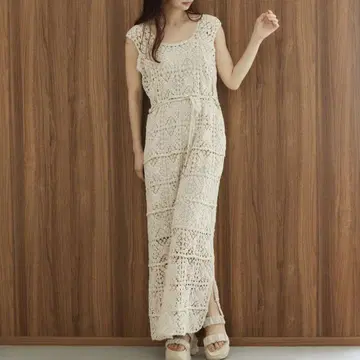 mysty woman 크로셰 롱 슬리브리스 원피스