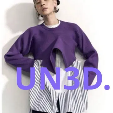 [미사용 택 포함!] UN3D. 헴 드레이프 숏 니트탑 퍼플 S
