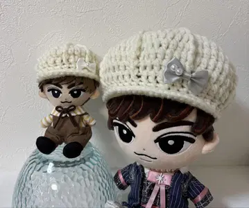SnowMan 봉제 인형용 헌팅 캡 대소 세트 (화이트, 팝업 사양)
