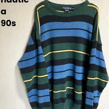 90s nautica 노티카 코튼 니트 스웨터 멀티 보더