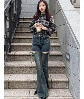 RESEXXY 컷 아웃 리본 데님 팬츠 XS