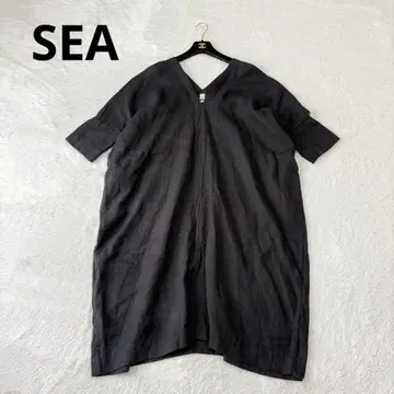 새상품급 SEA 린넨 100% V넥 원피스 블랙 루즈핏 오버 사이즈