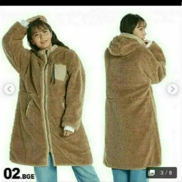 새상품 M 13200엔 ROXY 롱 코트 복슬복슬 자켓 후드 부착