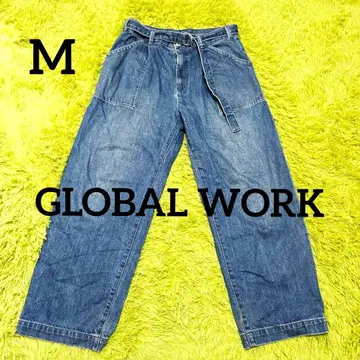[ 글로벌 워크 ] 데님 팬츠 M 벨트 포함 면 100% 블루