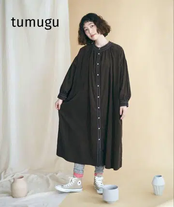 tumugu 츠무구 코듀로이 자수 2way 원피스 브라운 M