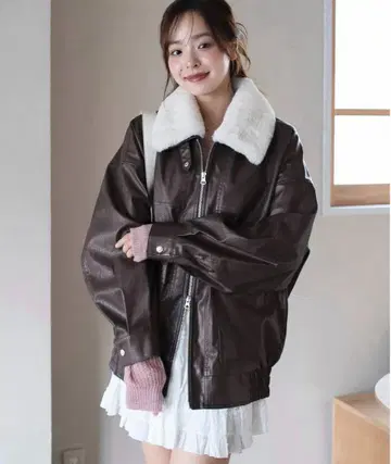 WEGO 2WAY 퍼 옷깃 PU 자켓 가죽 가을
