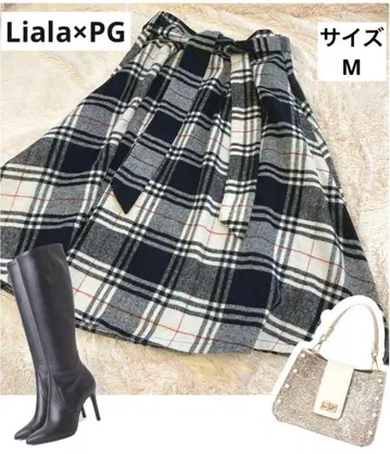Liala x PG 체크 무늬 플레어 스커트 M