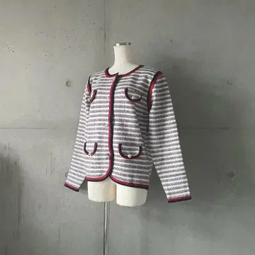 택 포함 새상품 노카라 니트 자켓 가디건 마린 보더