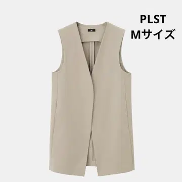 PLST 코튼 블렌드 노카라 미들 베스트