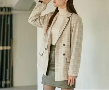 새상품급 TINA: JOJUN 체크 무늬 더블 브레스트 자켓