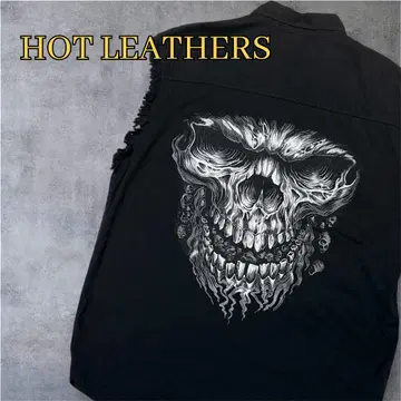 HOT LEATHERS 데님 베스트 프린지 스컬 바이커