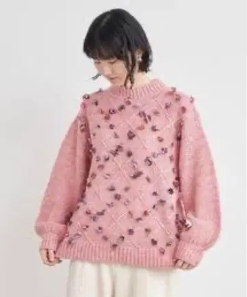 아틀리에 드 사봉 복슬복슬 꽃 아가일 니트 꽃무늬 핑크