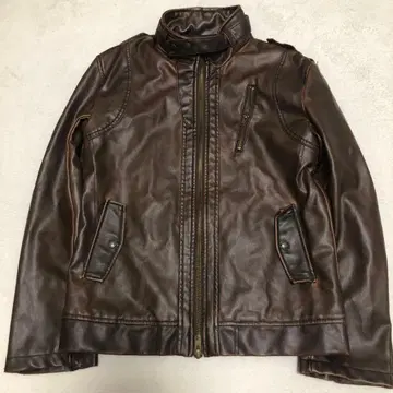 Y2k 페이크 가죽 자켓 브라운 빈티지 싱글 집업