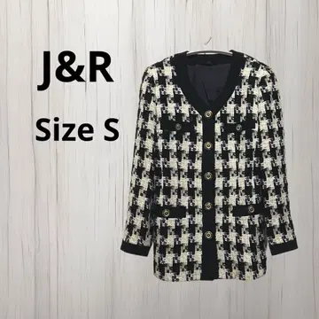 J&R 하운드투스 패턴 트위드 자켓 S 블랙 크림색 골드 버튼