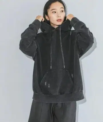 택 포함 JEANASIS Fade 크러쉬 미들 후디 블랙