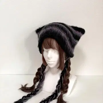 고양이 귀 니트 모자 모헤어 퍼플