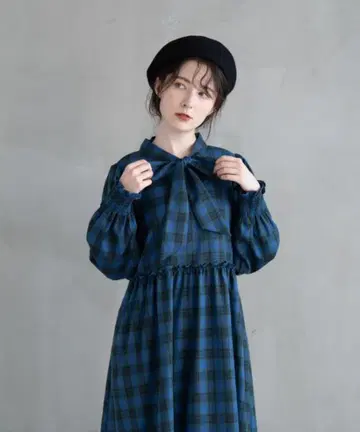 idem 체크 리본 A라인 원피스
