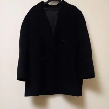 프리 사이즈 더블 브레스트 블랙 울 코트