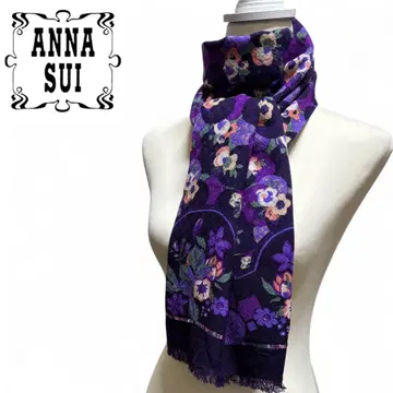 [새상품급] ANNA SUI 스톨 머플러 보라색 울 꽃무늬 스팽글 포함