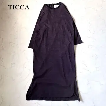[ TICCA ] 보더 롱 티셔츠 원피스 골드 지퍼 네이비 F