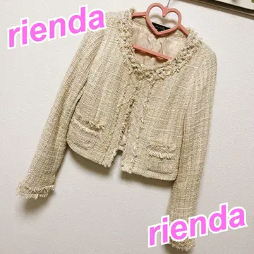 rienda 비쥬 트위드 자켓 펄 프린지 베이지 S