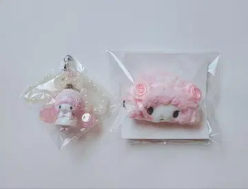 산리오 화이트 프릴 시크릿 헤어 클립 스트랩 피아노
