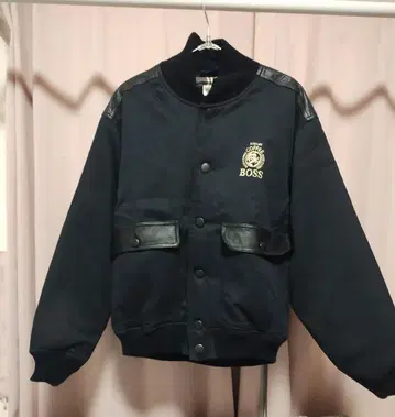 보스점퍼 90s 가죽 체크 블루종 산토리 BOSS