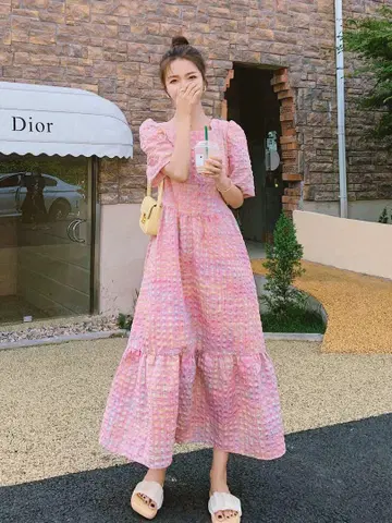 핑크 프릴 맥시 원피스