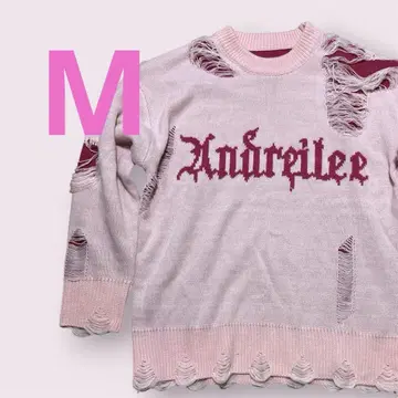Andreilee 데미지 가공 오버 사이즈 핑크 니트 M