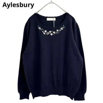 새상품 Aylesbury 캐시미어 자수 니트 L 네이비 b5i009