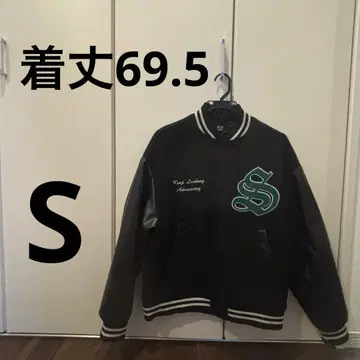 빅 실루엣 바시티 자켓 원 포인트 자수 블랙 S