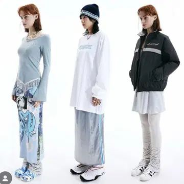 Sculptor 사이버펑크 새틴 롱 스커트 실버 y2k