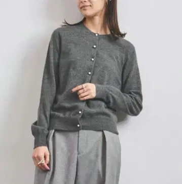 유나이티드 애로우즈 캐시미어 펄 버튼 가디건 그레이