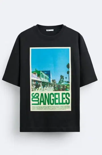 ZARA 프린트 블랙 T셔츠