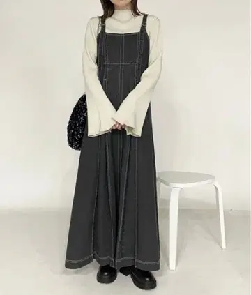 Heather 헤더 데님 오버롤 스커트 점프 스커트 블랙