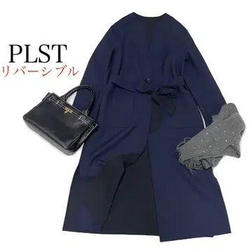 PLST 플라스테 네이비 롱 코트 리버서블 벨티드 코트 S