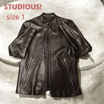 STUDIOUS 블랙 가죽 싱글 라이더 자켓 size 1