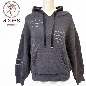 axes femme 자수 후드티 상의 도톰한 원단 가을/겨울 그레이