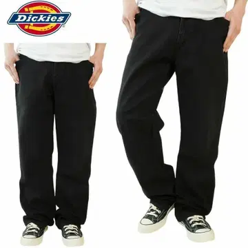 W38 새상품 디키즈 DICKIES 블랙 데님 팬츠 가죽 패치 트윌