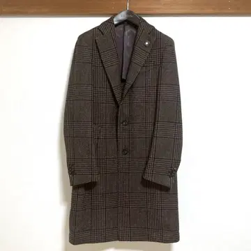 LARDINI 라르디니 44 브라운 하운드투스 체크 패턴 체스터 코트