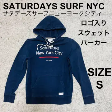 새터데이 서프 뉴욕 시티 로고 맨투맨 후드티 네이비 S