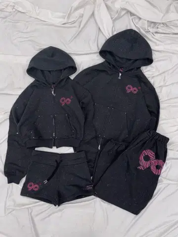 9090 로고 글리터 집 후디 셋업