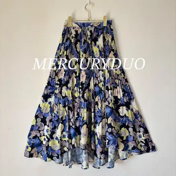 [ 미사용급 ] MERCURYDUO 비대칭 롱 플리츠 스커트 꽃무늬