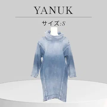 새상품급 YANUK 야누크 원피스 무릎 7부 소매 하이넥 코쿤 일본제