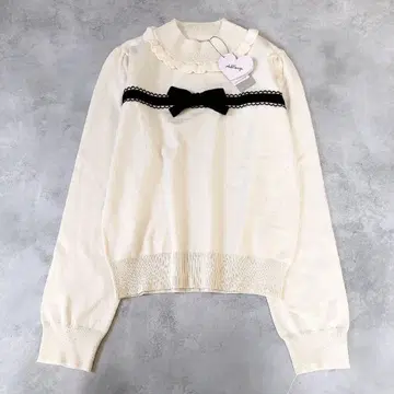 택 포함 미사용 Ank Rouge 프론트 벨로아 리본 니트 TOPS