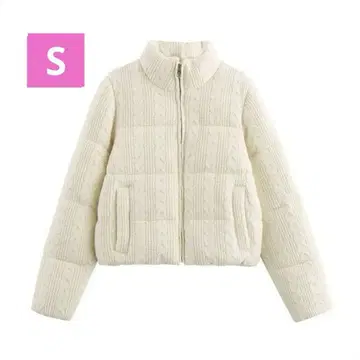 ZARA 도트 무늬 퀼팅 아노락 다운 코트 화이트 아이보리 S