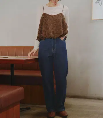 titivate 하이웨스트 세미 와이드 데님 팬츠